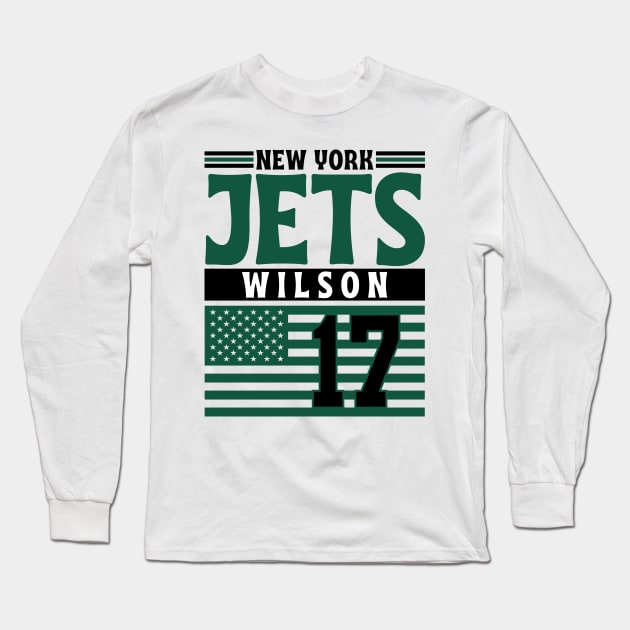 New York Jets Wilson 17 American Flag Football Long Sleeve T-Shirt by Astronaut.co